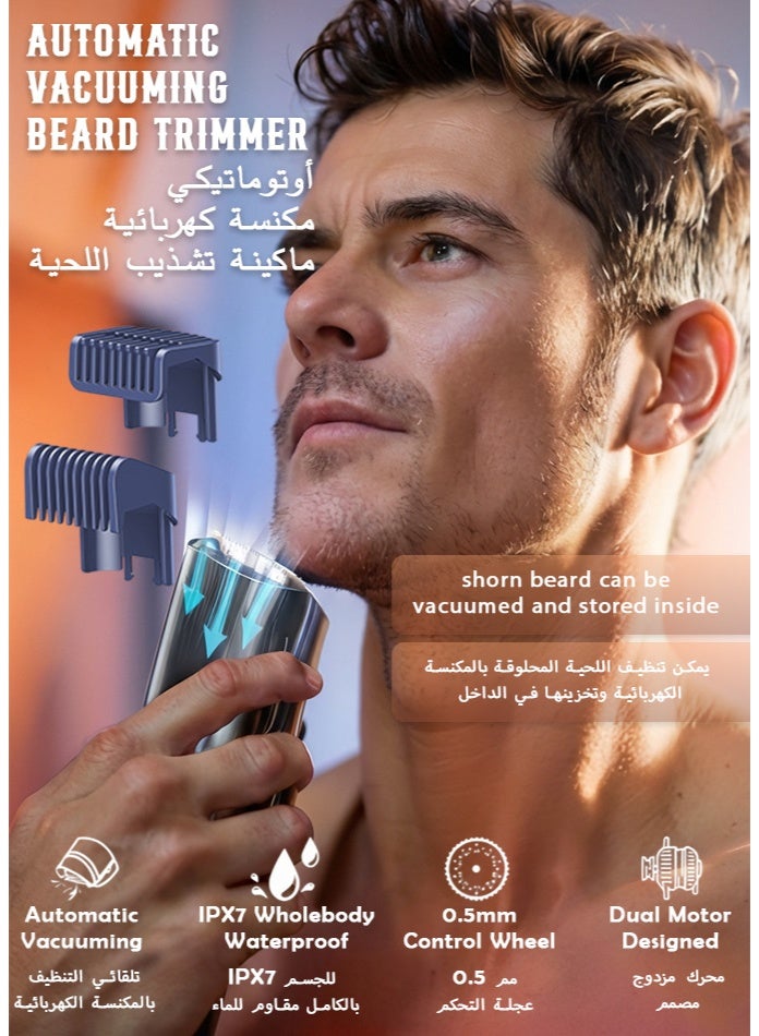 Enssu Vacuum Beard Trimmer for Men | Cordless Hair & Beard Trimmer with Vacuum | LCD Battery Display | IPX7 Waterproof | Adjustable 1–20mm Comb | Type-C Rechargeable Grooming Trimmer - Image 3